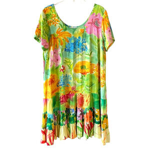 JAMS WORLD Summer Garden Print Size XL Green Floral Hattie Dress Made in Hawaii